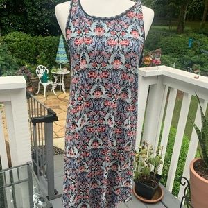 LOFT Floral Paisley Pattern Midi Dress - Black, Red, White